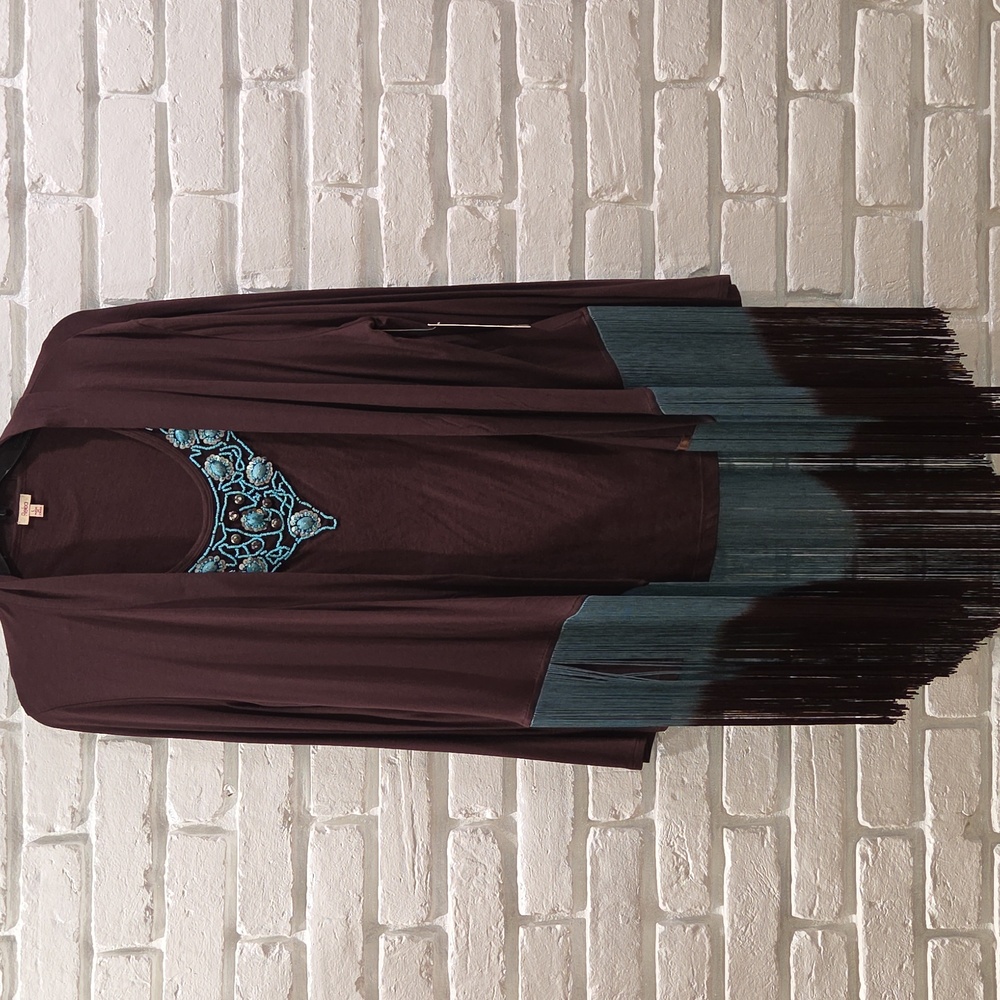 Reba Western Turqoise Embelished Tank And Fringe Cover Up Jacket